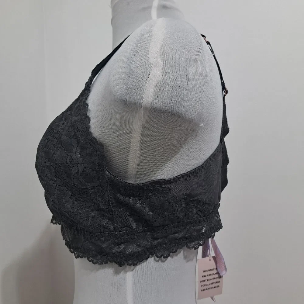 Savage X Fenty Floral Lace Bralette Racerback Pink/ Black Bra 1X NWT